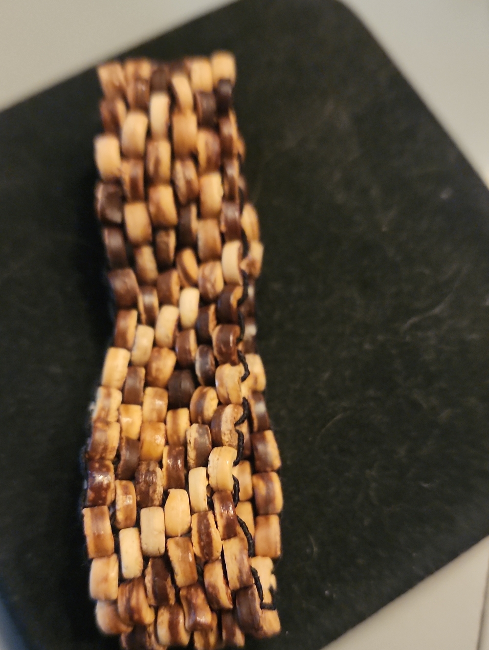 Handmade Woven Bead Bracelet in Brown and Tan